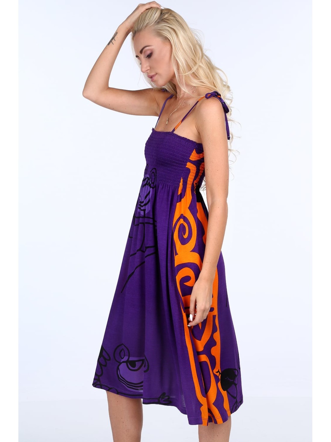 Purple dress with patterns for everyday use 0297 - Online store - Boutique